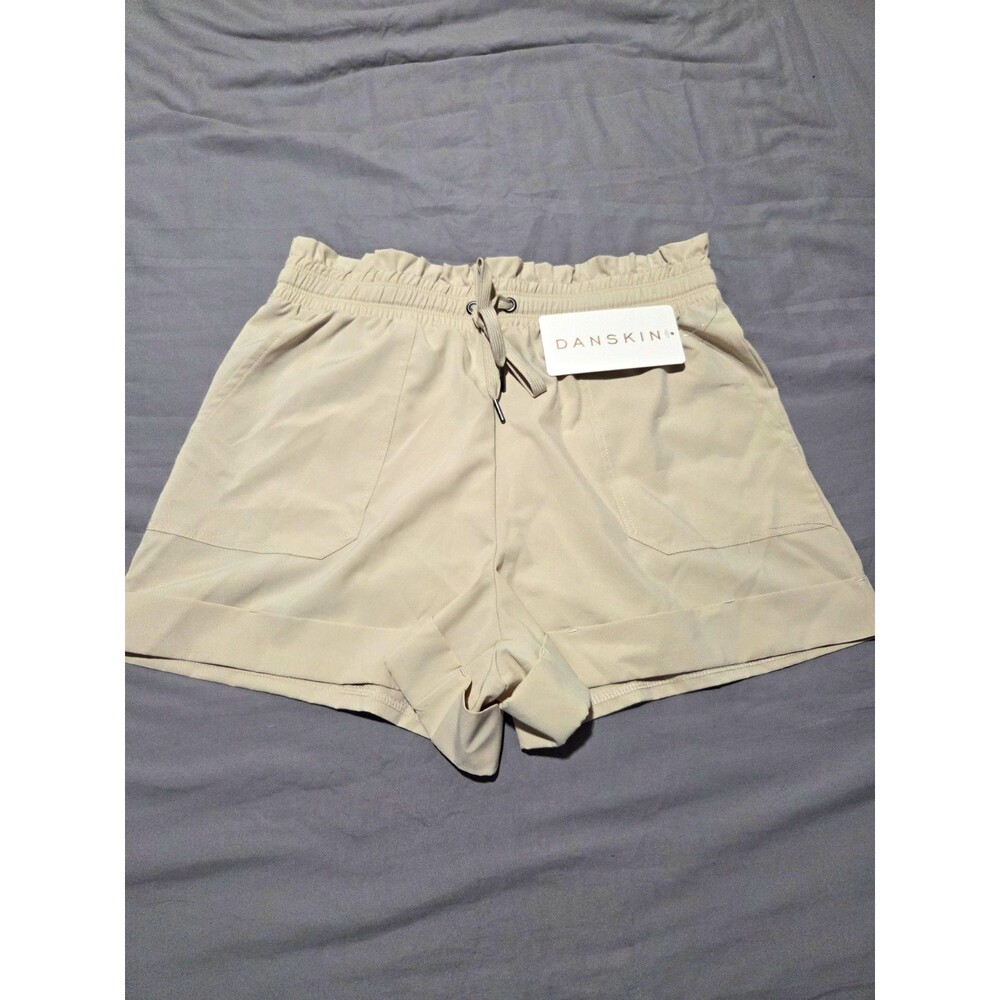 Danskin Paperbag Shorts Womens Small Sand Beige Stretch Drawstring NWT